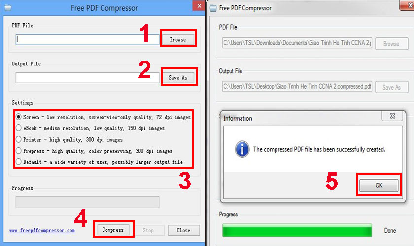 Cách Nén File PDF Nhanh Chóng và Hiệu Quả Chọn chế độ nén trong Free PDF Compressor