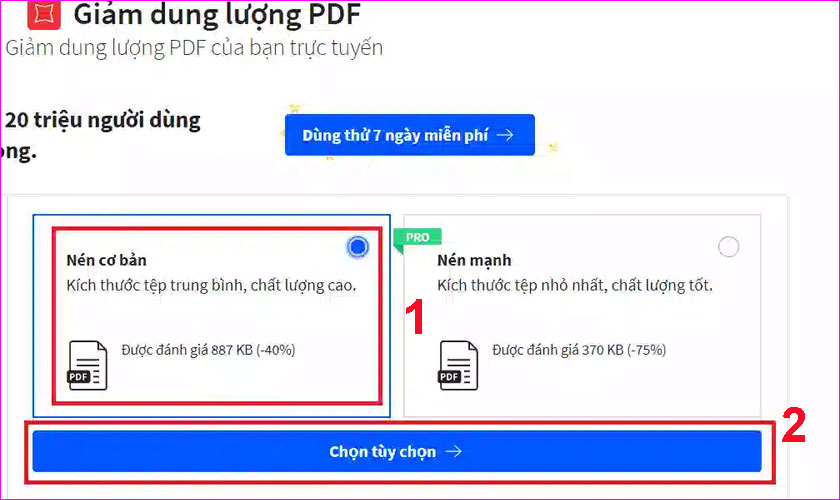 Cách Nén File PDF Nhanh Chóng và Hiệu Quả Chọn tùy chọn nén trên Smallpdf