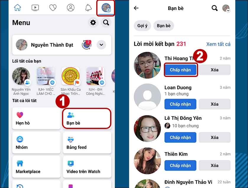 Chấp nhận lời mời kết bạn trên Facebook