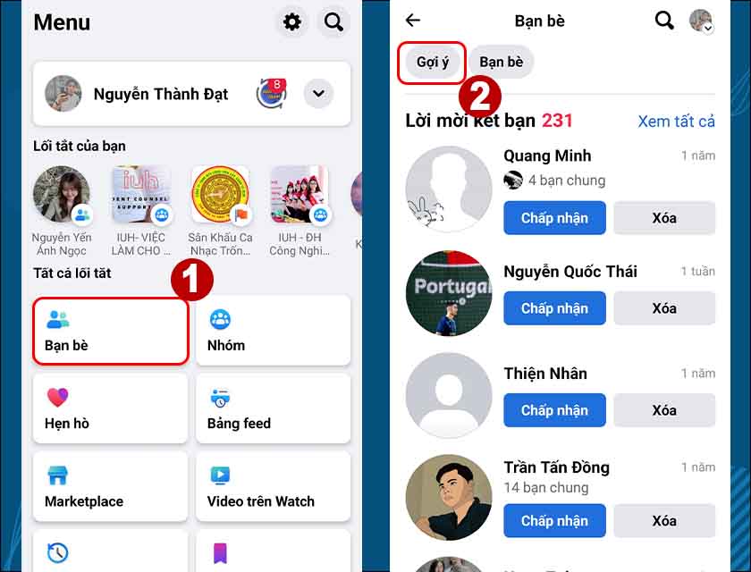 Tìm kiếm bạn bè qua gợi ý trên Facebook