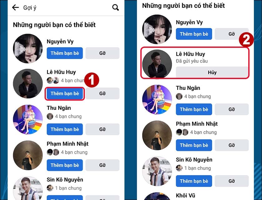 Danh sách gợi ý kết bạn trên Facebook