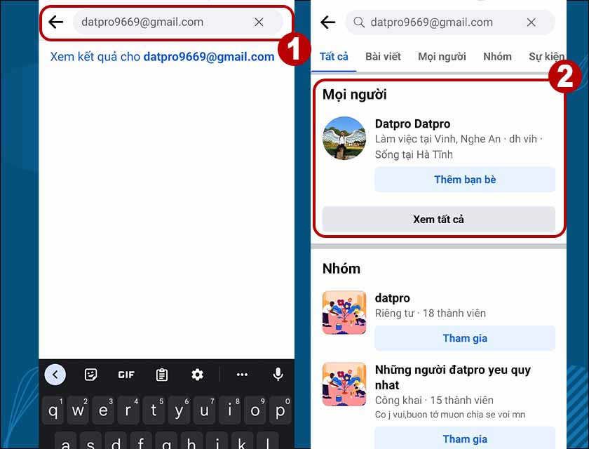 Tìm kiếm bạn bè bằng email, số điện thoại hoặc địa chỉ