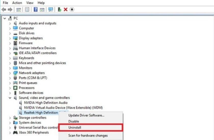 Gỡ cài đặt driver