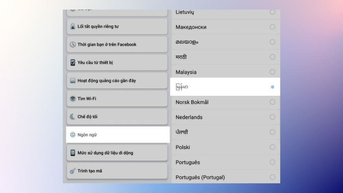 Cài đặt ngôn ngữ Facebook trên iPhone