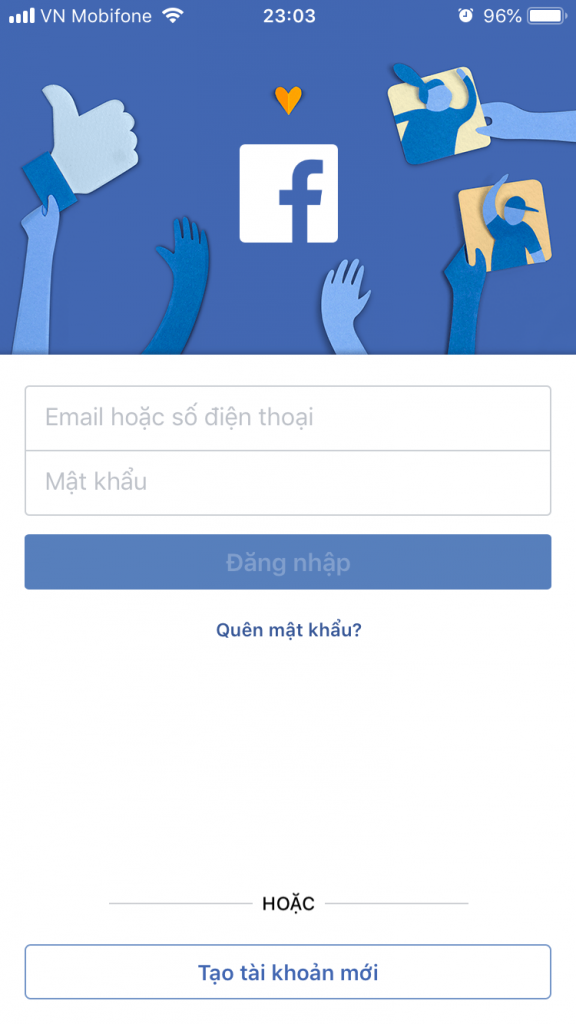 Cách lập Facebook trên điện thoại - Màn hình đăng ký