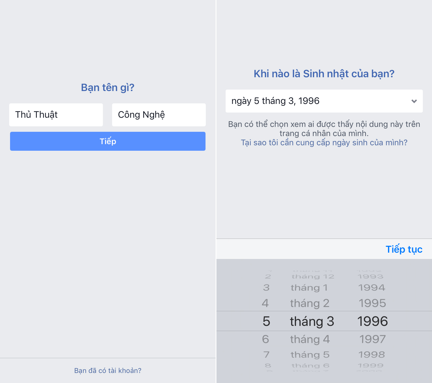 Cách lập Facebook trên điện thoại - Nhập thông tin cá nhân