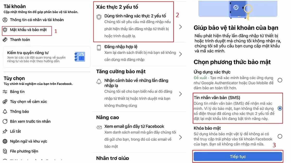 Cách lấy mã 2FA Facebook bằng SMS