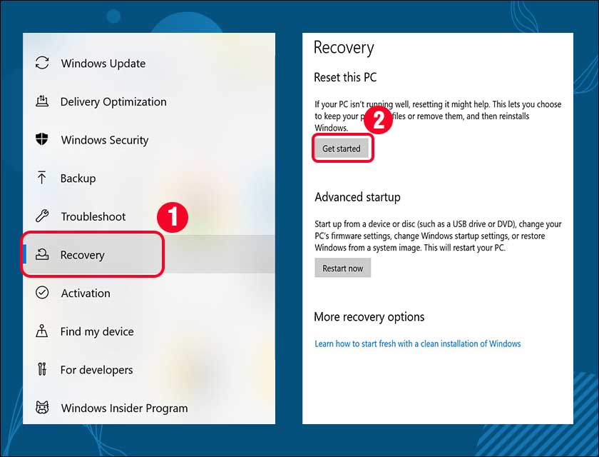 Chọn mục Update và Security