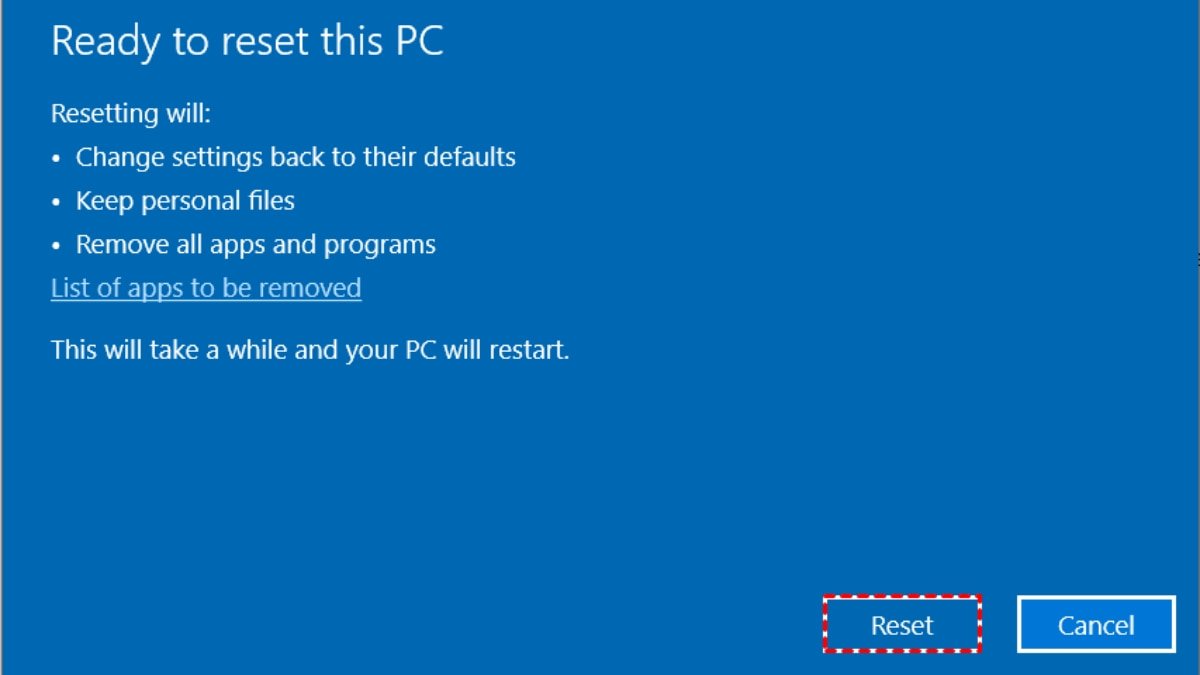 Lưu ý khi reset máy tính