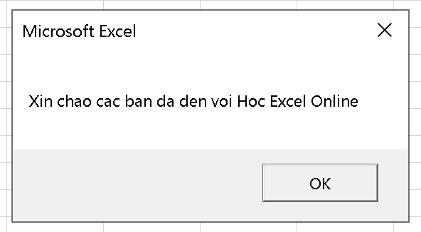 Ví dụ MsgBox cơ bản trong VBA Excel