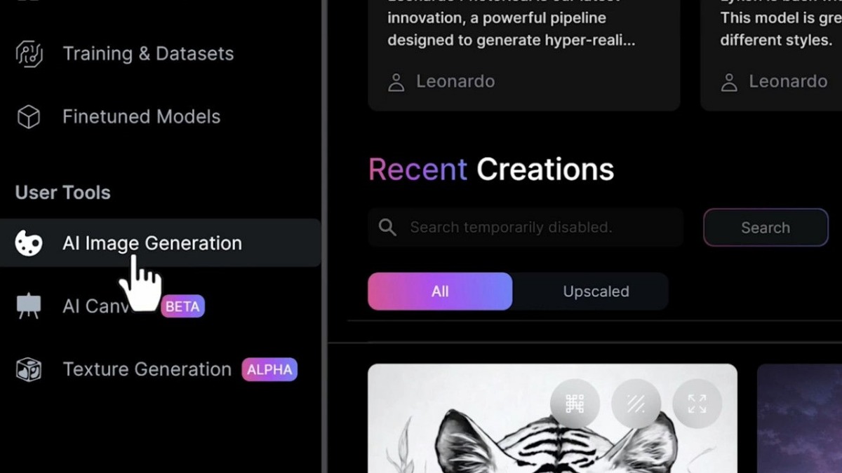Giao diện website Leonardo AI