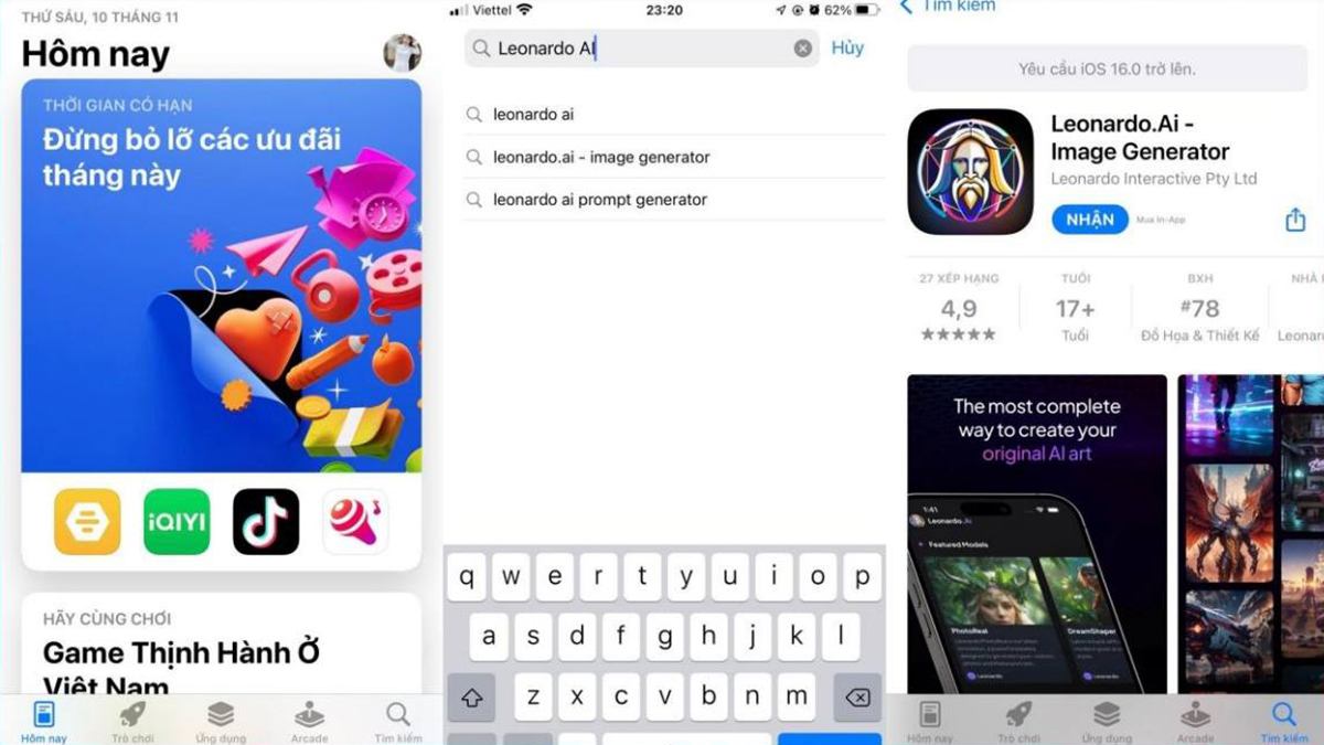 Ứng dụng Leonardo AI trên điện thoại