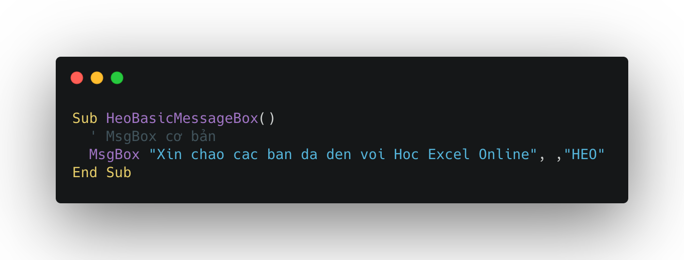 MsgBox trong VBA Excel với tiêu đề tùy chỉnh