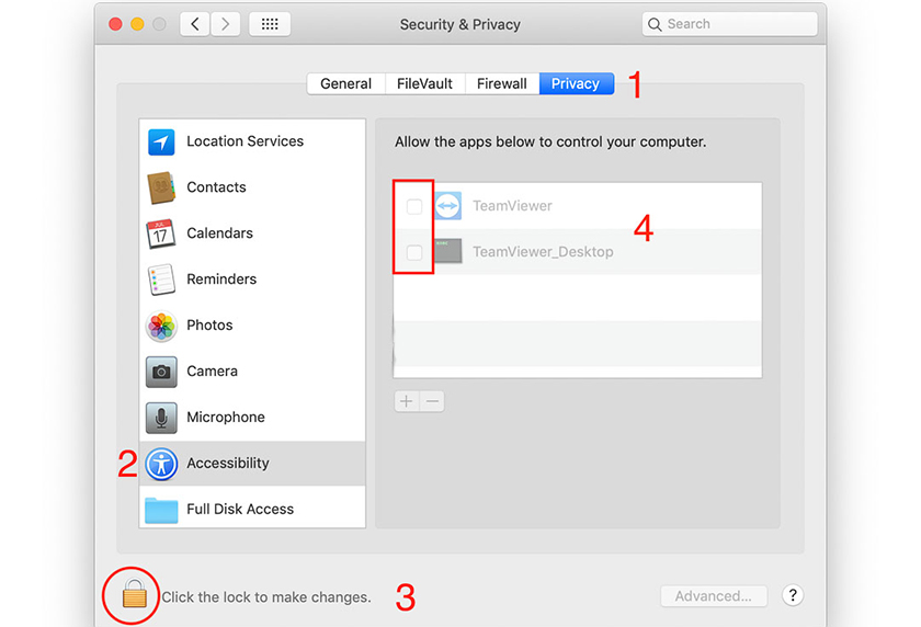 Cài đặt quyền truy cập trong System Preferences