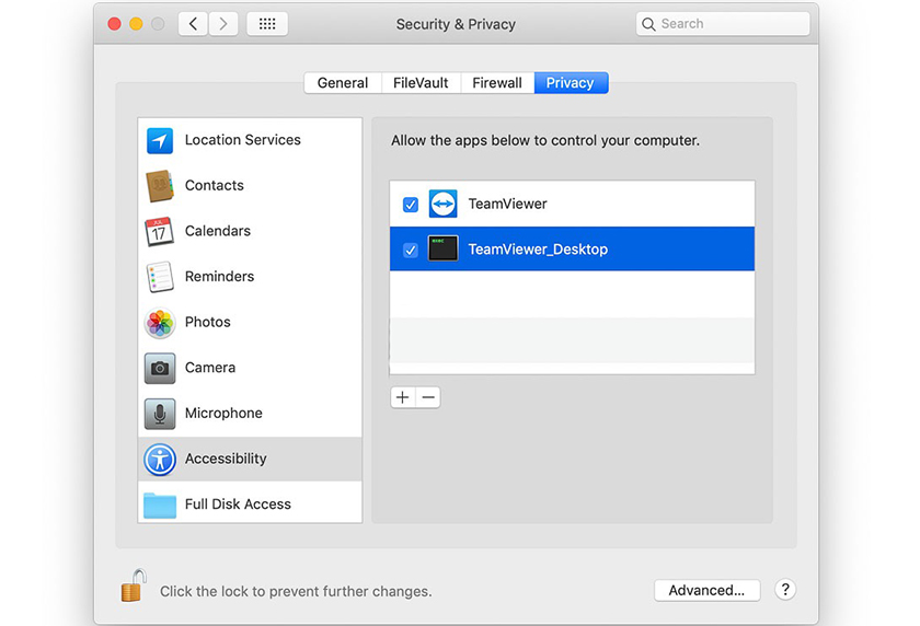 Kích hoạt TeamViewer trong Accessibility