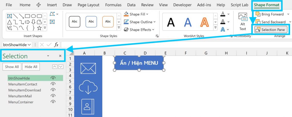 Sử dụng Selection Pane