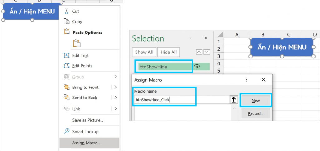 Gán Macro cho nút bấm
