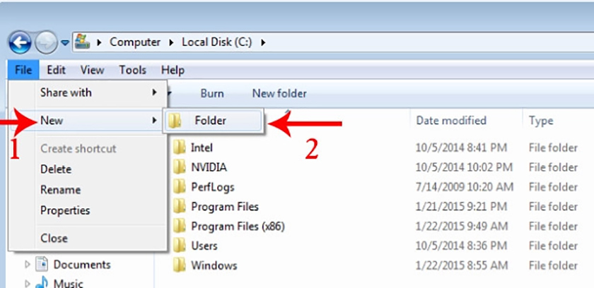 Tạo thư mục bằng nút "New Folder"