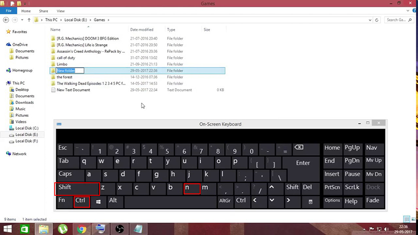 Tạo thư mục bằng phím tắt