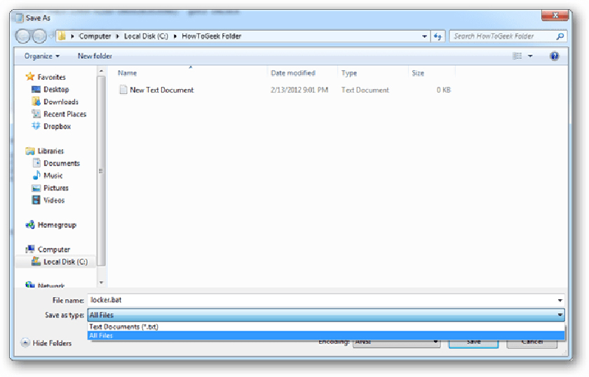 Lưu file locker.bat
