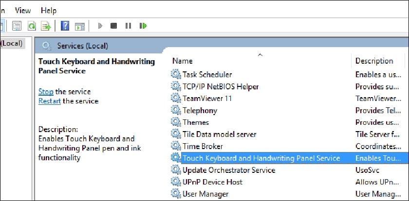 Cửa sổ Touch Keyboard Service
