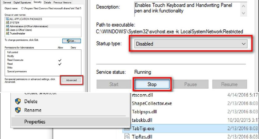 Tắt Touch Keyboard Service