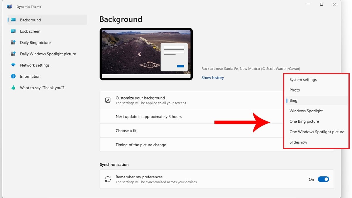Tùy chọn hình nền Windows 11