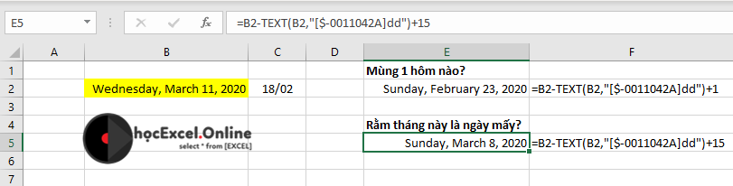 Cách tính ngày rằm âm lịch trong Excel