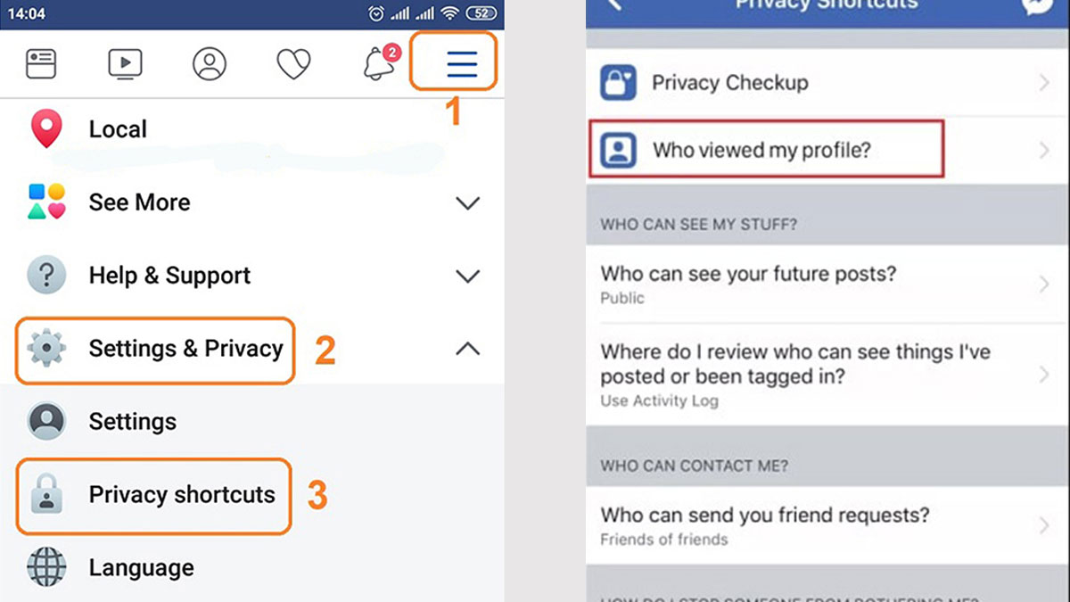 Mở ứng dụng Facebook và chọn menu