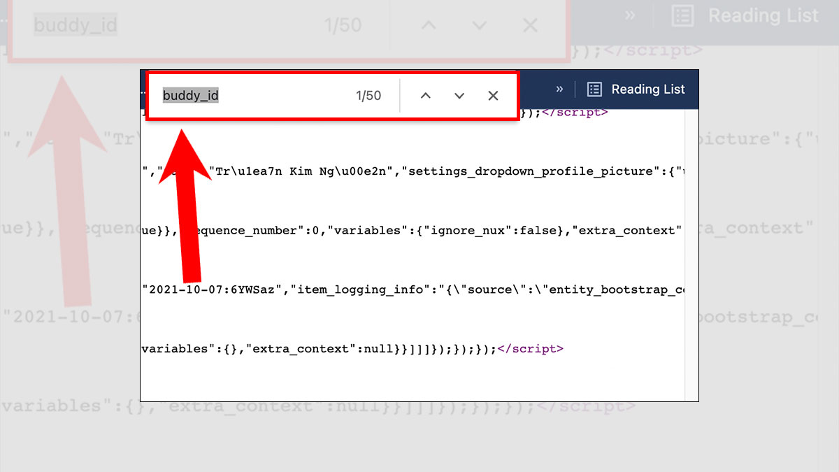 Tìm kiếm ID bạn bè trong mã nguồn Facebook