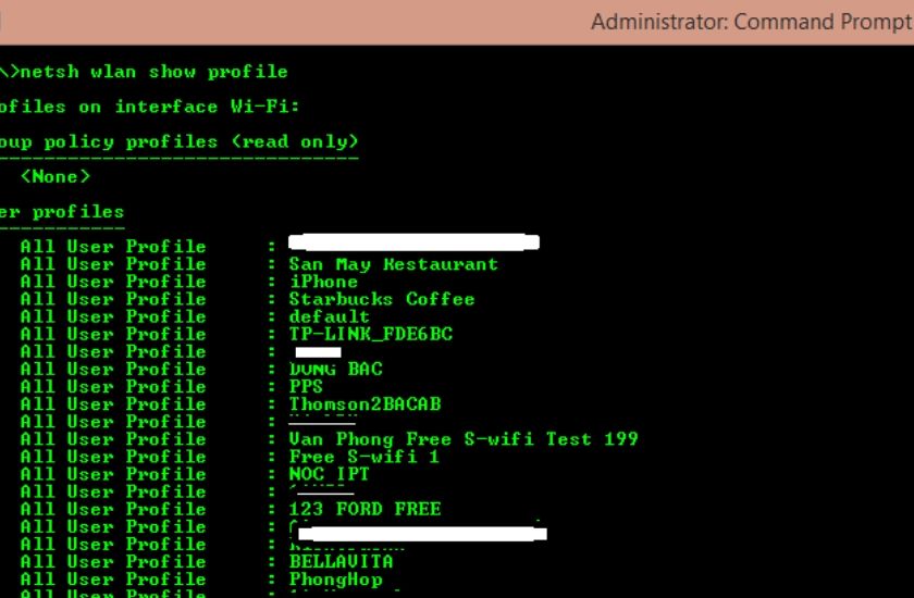 Liệt kê các mạng WiFi đã lưu bằng Command Prompt
