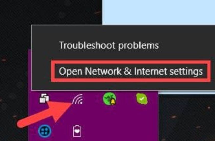 Mở Network & Internet settings trên Windows 10