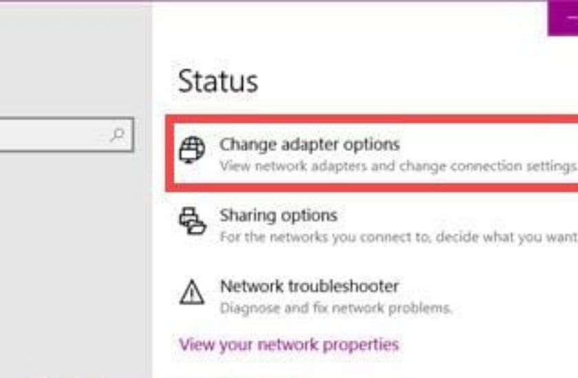 Change adapter options trong Network & Internet settings trên Windows 10