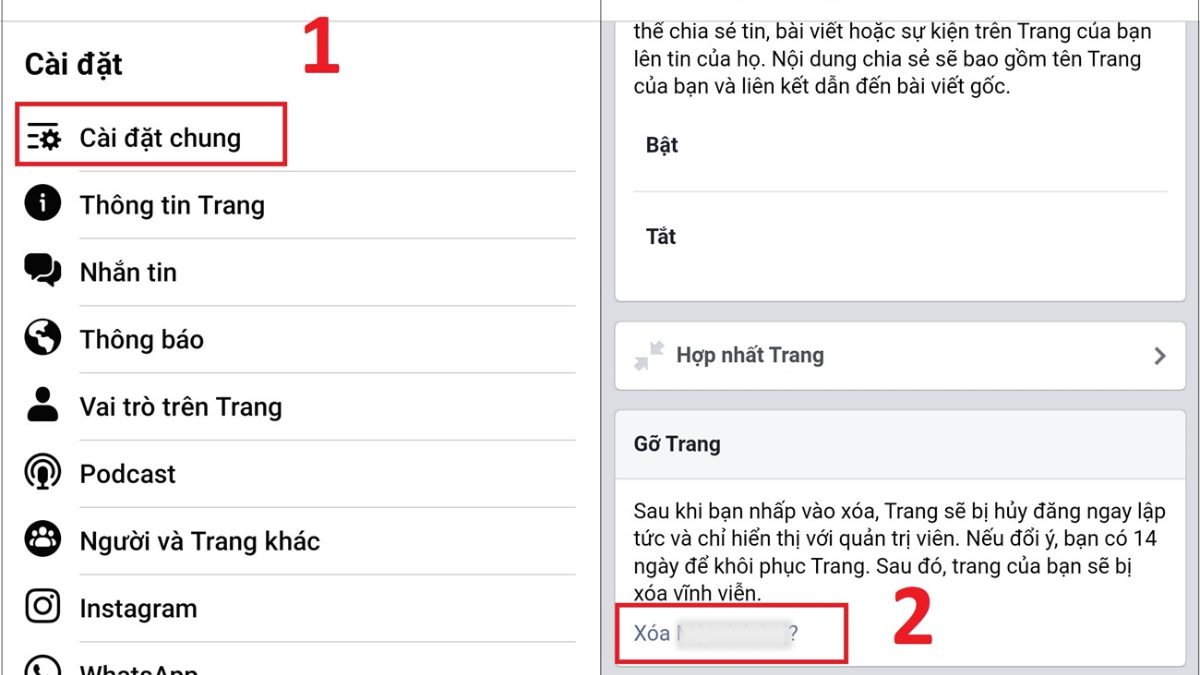 Cách xóa trang fanpage trên Facebook trên điện thoại bước 3