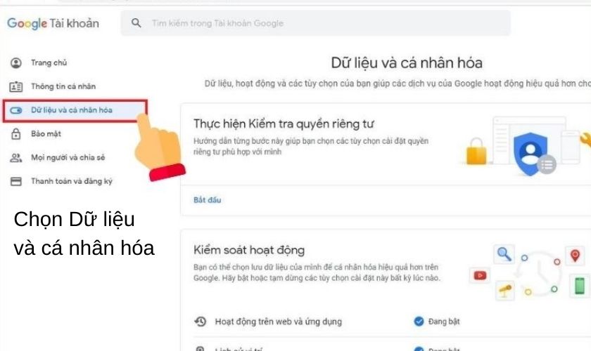 Quản lý hoạt động trên Google