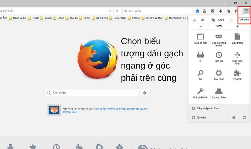 Mở menu Firefox