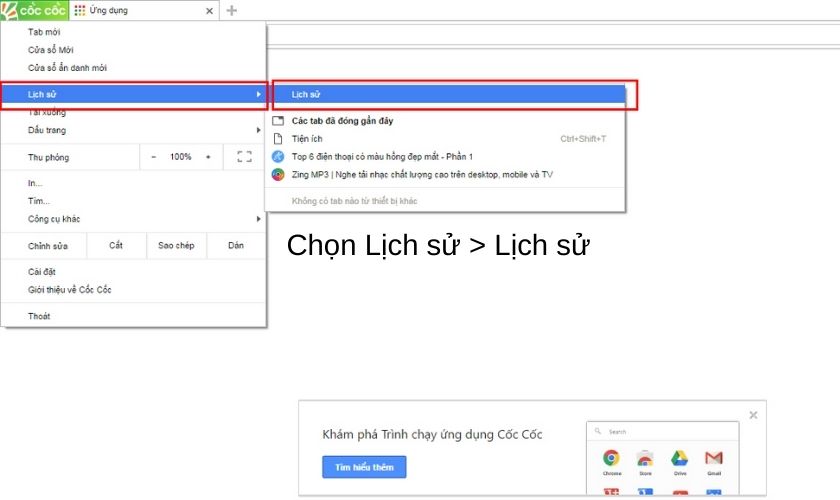Truy cập lịch sử Cốc Cốc