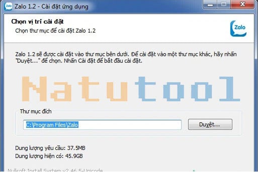 Chọn vị trí cài đặt Zalo
