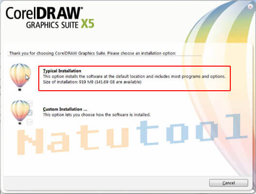 Chọn cài đặt tiêu chuẩn Corel X5