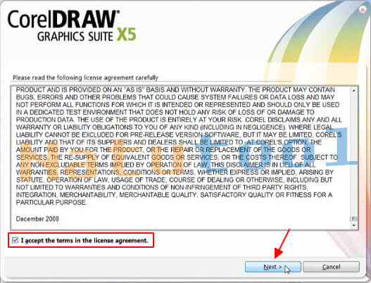 Chấp nhận điều khoản Corel X5