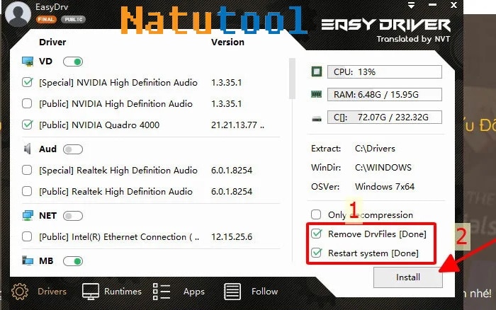 alt text: Giao diện cài đặt WanDriver với các tùy chọn