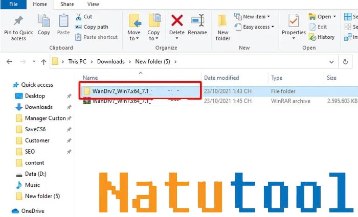alt text: Giải nén file WanDriver 7.1 trên máy tính