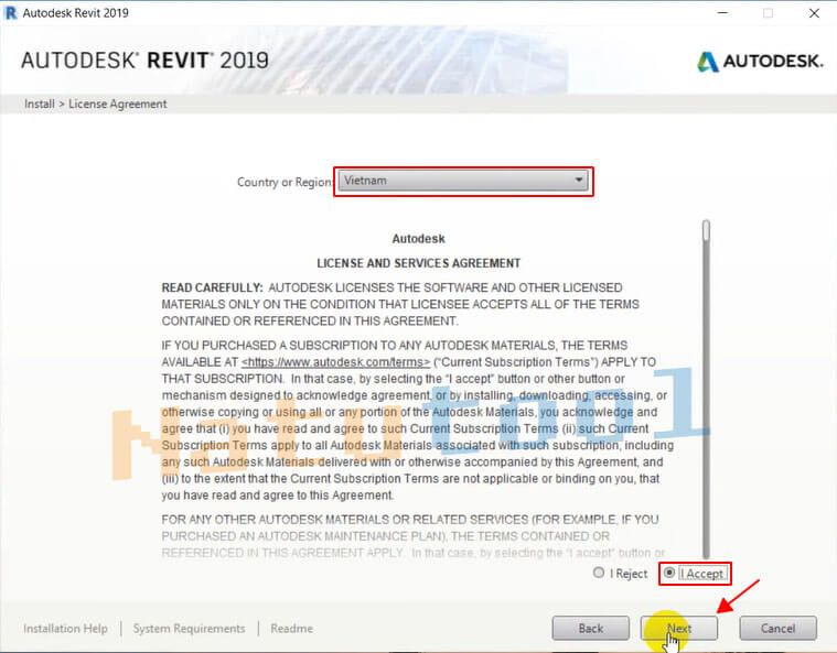 Chọn Vietnam, I Accept và Next