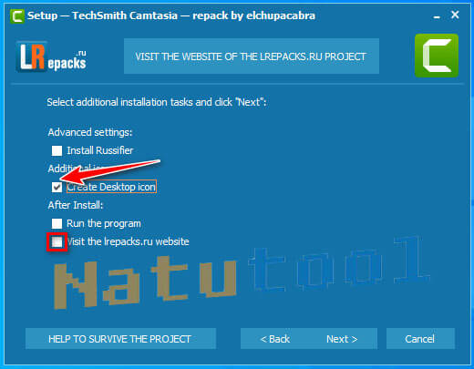 Tùy chọn cài đặt Camtasia 9 trên Windows 10 64-bit