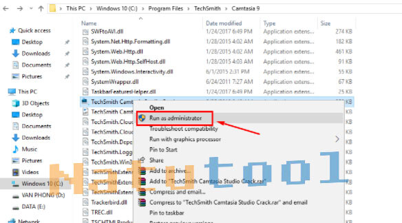 Chạy file kích hoạt Camtasia 9 Tiếng Việt với quyền quản trị
