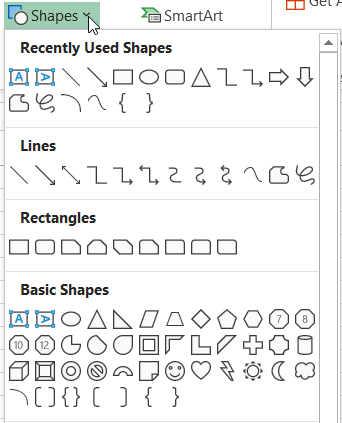 Chèn hình khối vào Excel