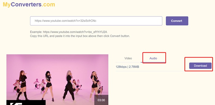 Tab Audio trên MyConverters.com