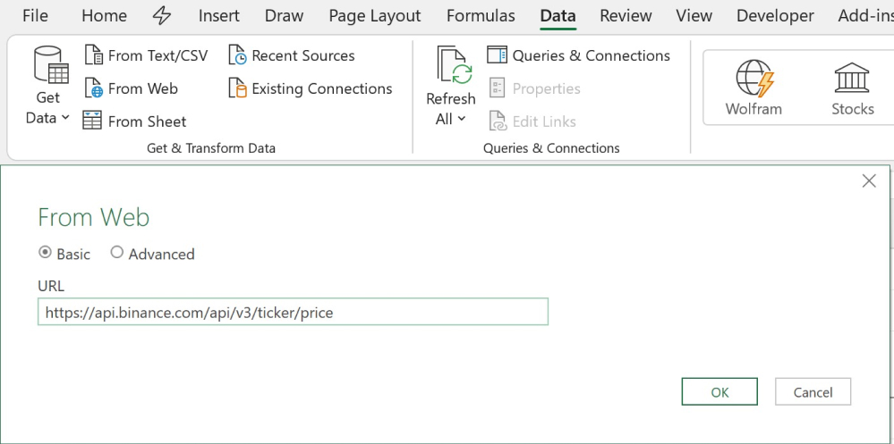 Tự Tạo Công Cụ Theo Dõi Danh Mục Đầu Tư Tiền Điện Tử Bằng Excel và Power Query Hộp thoại From Web trong Excel