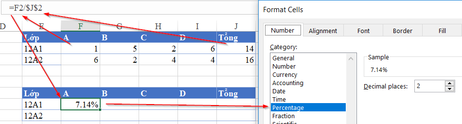 Hướng Dẫn Vẽ Biểu Đồ Hình Tròn Tỷ Lệ Xếp Loại Học Sinh với Hàm COUNTIFS trong Excel Chuyển đổi sang tỷ lệ