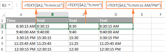 Chuyển đổi time sang text trong Excel